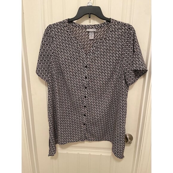 Catherines Womens Geometric Print Blouse 14/16W Short‎ Sleeve Button Front Top - Picture 1 of 16